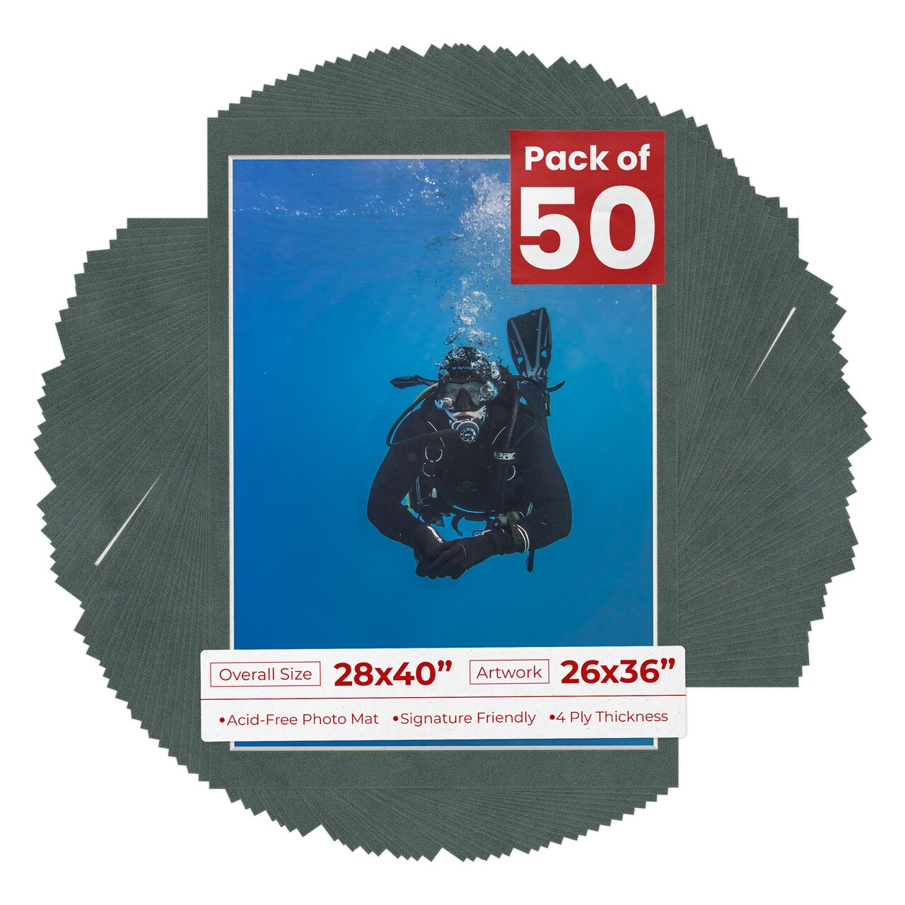 Dark Grey Suede Mat Board for 28x40 Frames - Fits 26x36 Photos